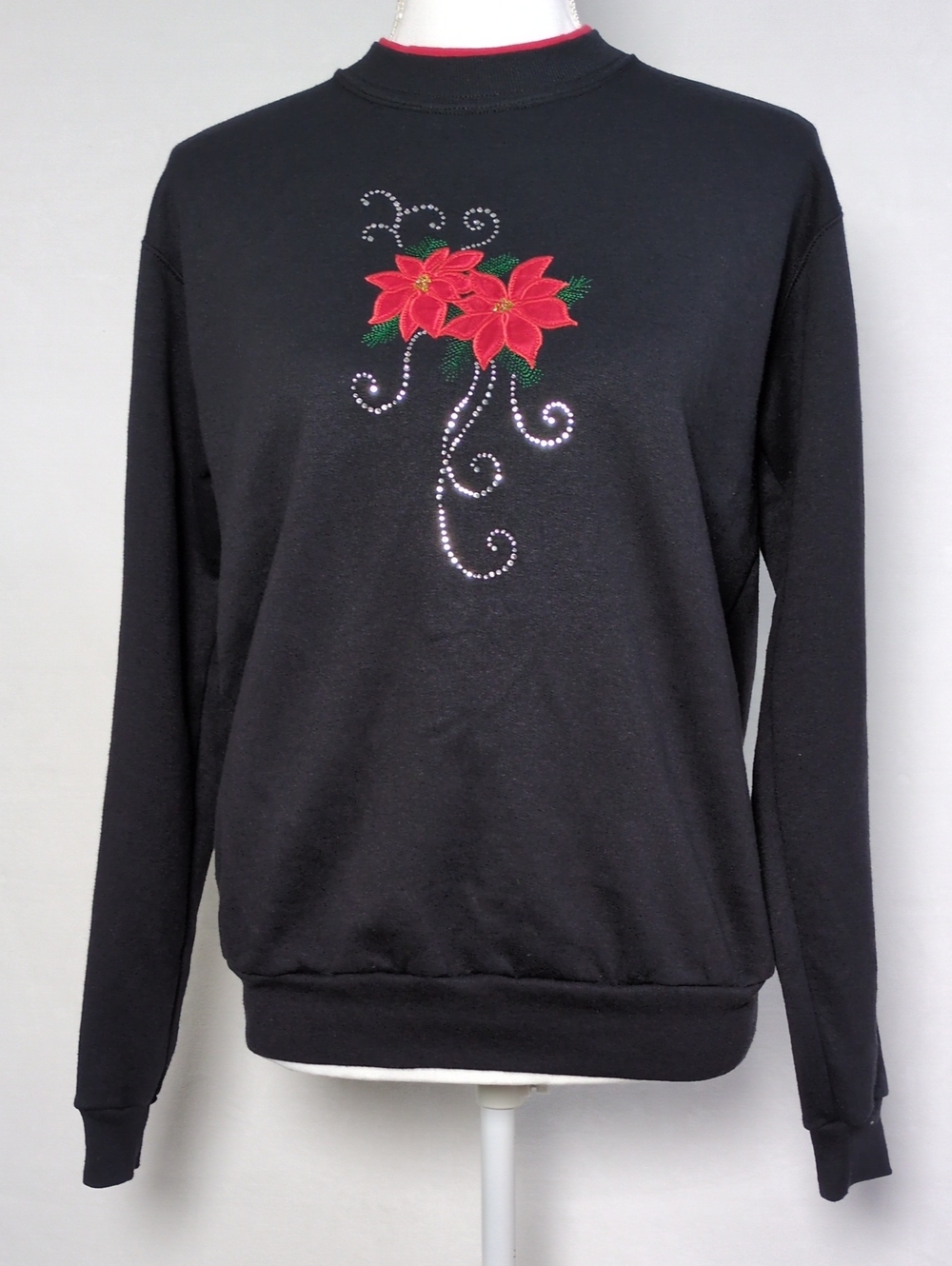 Vintage Top Stitch by Morning Sun Poinsettia Double Collar Sweatshirt M